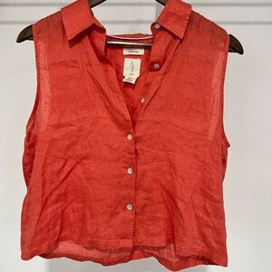 Joie Linen Blend Sleeveless Button Front Blouse Coral Orange Size M